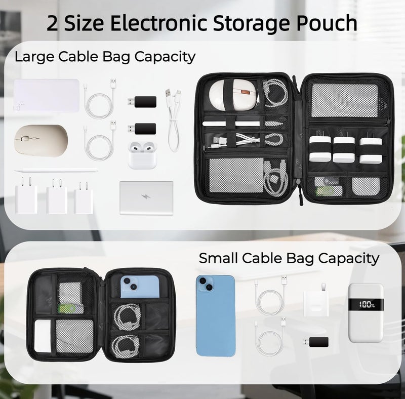 MATEIN Cord Organizer Travel Case 2 Pack, Water Resistant Tech Organizer Pouch for Small Electronic Accessories, Portable Electronics Case Carrying Bag for Cable, Changer, Earphone & Power Bank - Image 5